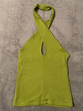 Aritzia Lime Green Ribbed Halter Top